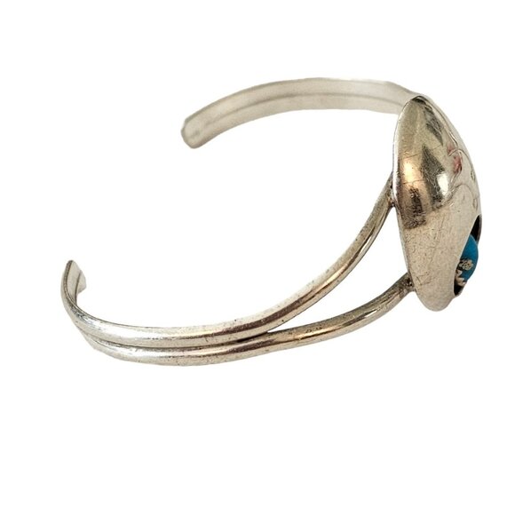 Sterling Silver Turquoise Color Stone Shadow Box Cuff Bracelet L148 - Picture 7 of 13